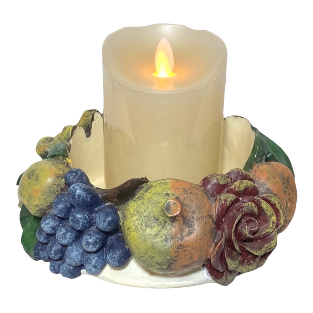 VTG Fruit Compote Candle Holder • NWOT Scott Living Flameless LED Pillar Candle